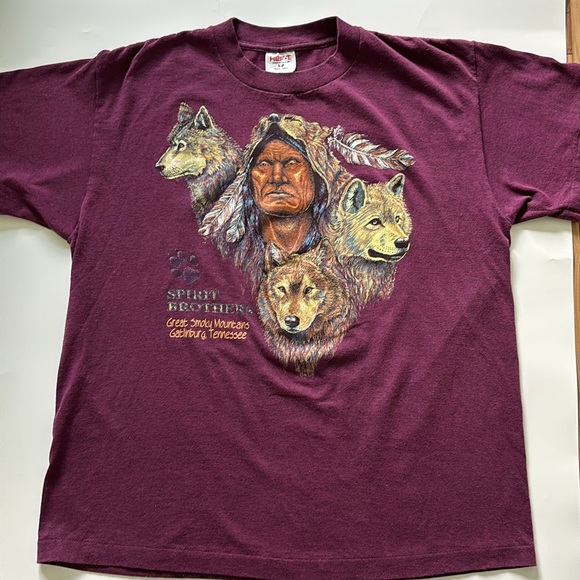 Vintage Hef-T Single Stitch Native American Wolf Gatlinburg TN Tee Shirt - Picture 4 of 10